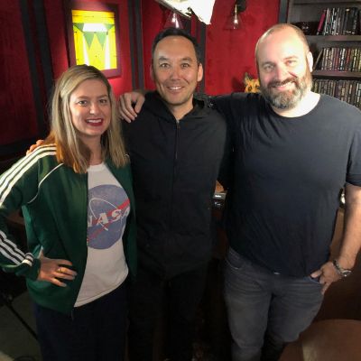 Tom Segura and Christina Pazsitzky took a picture with a fellow comedian Steve Byrne. 